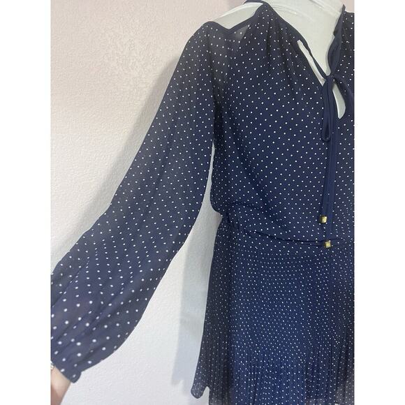 MICHAEL KORS DRESS BLUE WHITE POLKA DOTS LONG SLEEVES RUCHED TIMELESS PREPPY S - Picture 5 of 12